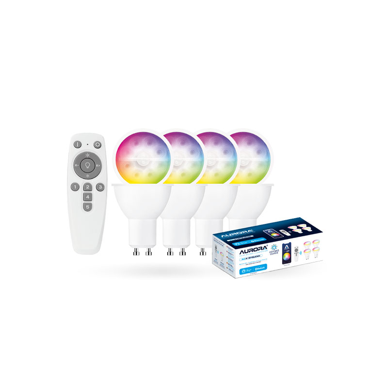 Aurora AOne 5W 4x RGBCX GU10 LED Lamps With Remote Smart Kit