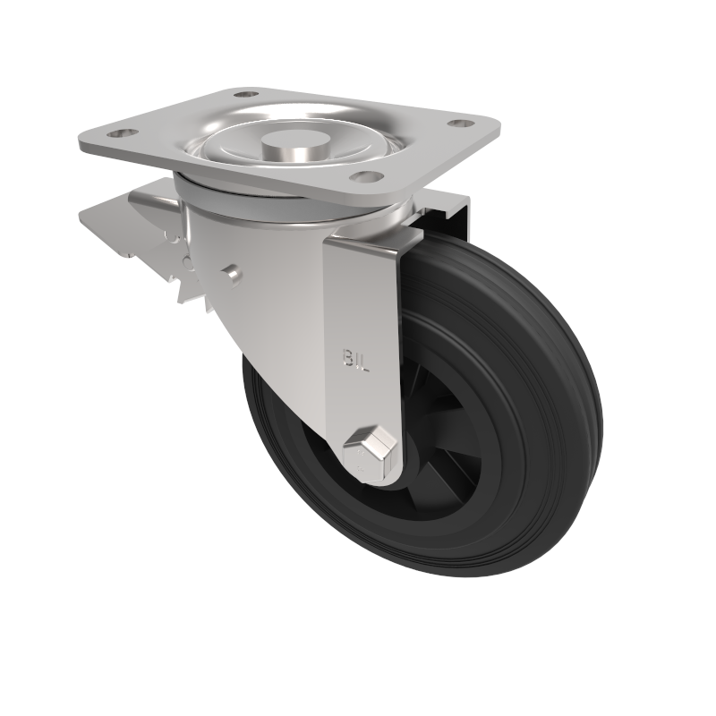 Black Rubber Plate Swivel Castor Brake 160mm 140kg Load