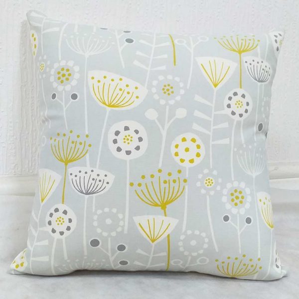 Grey Dandelion Flower Scatter Cushions Grey / Yellow Ochre.