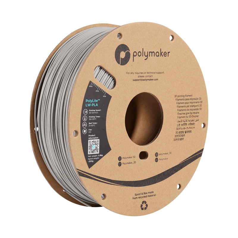 PolyMaker PolyLite LW-PLA 1.75mm Grey 3D printer filament 800gms