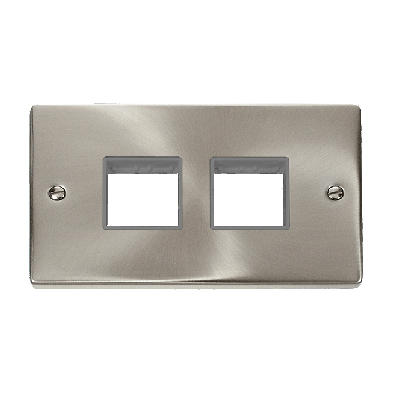 Click Deco 2 Gang Plate 2 x 2 Aperture Unfurnished Plate Satin Chrome Grey Inserts