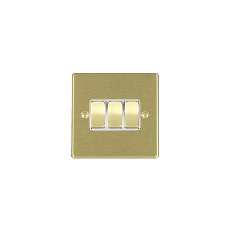 Hamilton Hartland 3 Gang 2 Way Rocker Switches Satin Brass/White Insert