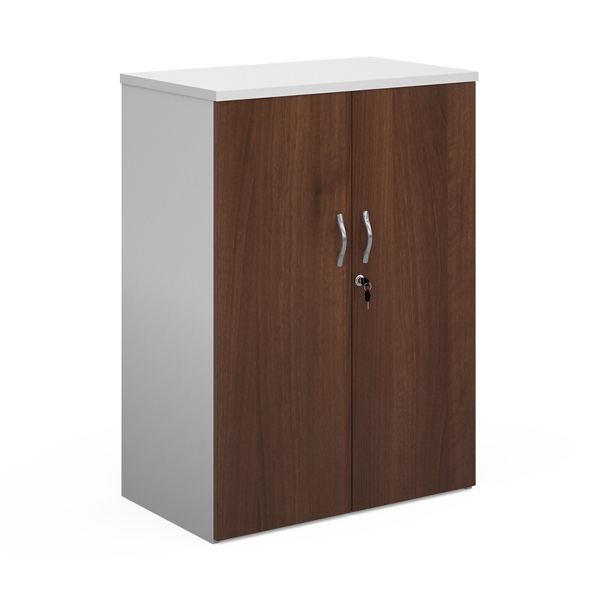 Duo Double Door Cupboard with 2 Shelves - Walnut and White