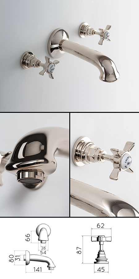 Nickel Classic Wall Mounted Bath Taps (49FF)