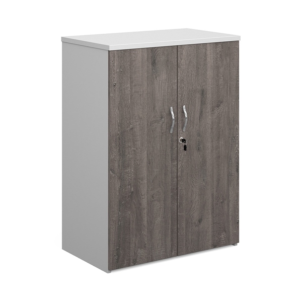 Duo Double Door Cupboard with 2 Shelves - Grey Oak and White