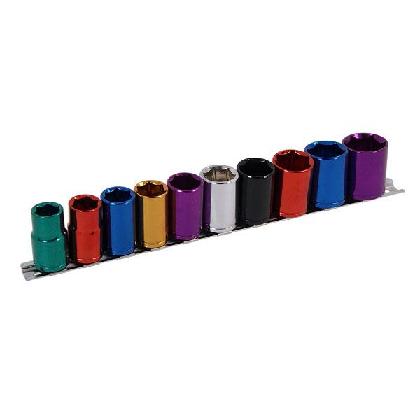 Neilsen CT0909 10 Piece Multi Coloured Socket Set, 1/2" Drive + Wall Rail