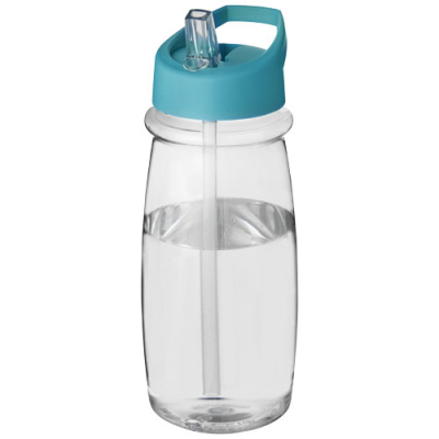 H2O ACTIVE® PULSE 600 ML SPOUT LID SPORTS BOTTLE in Clear Transparent & Aqua Blue.