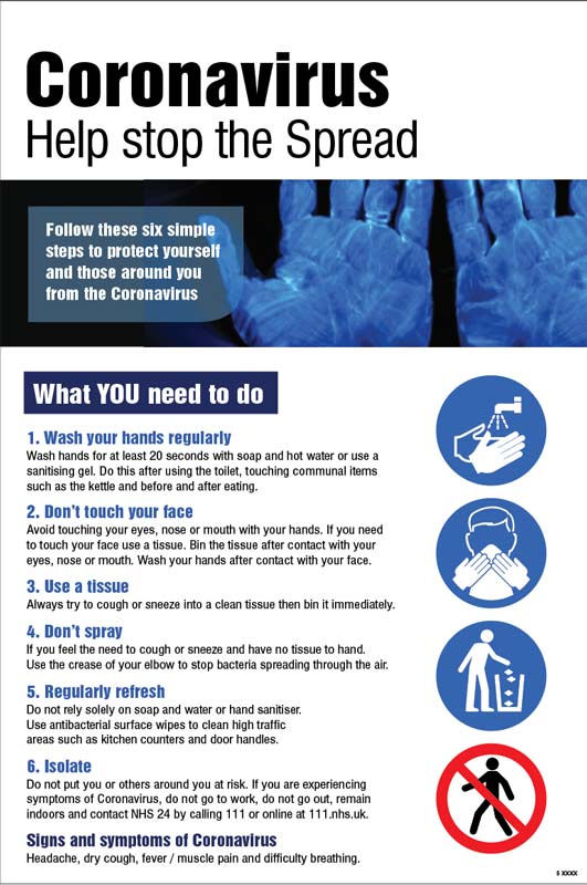 Coronavirus Help stop the Spread poster 420x594mm synthetic paper