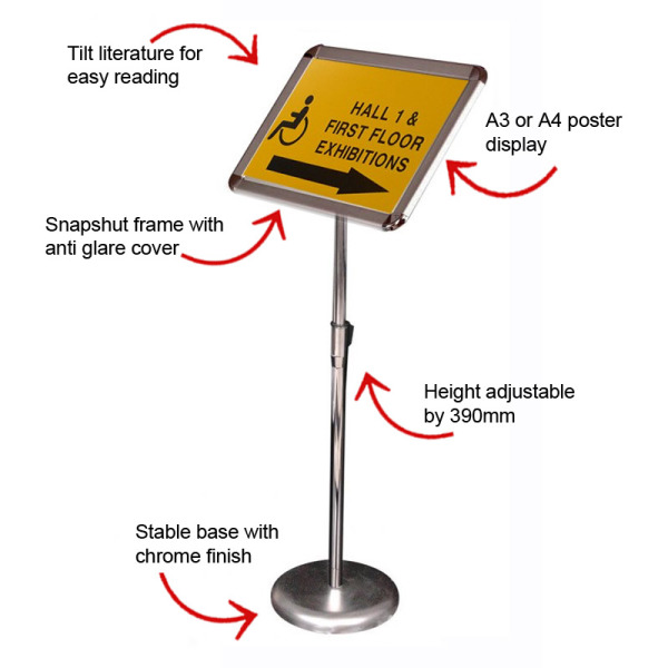 Versapost 5 Height Adjustable Sign Holder - A3 or A4