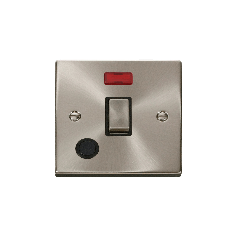 Click Deco 20A 1 Gang DP 'Ingot' Switch With Flex Outlet and Neon Satin Chrome Insert Black