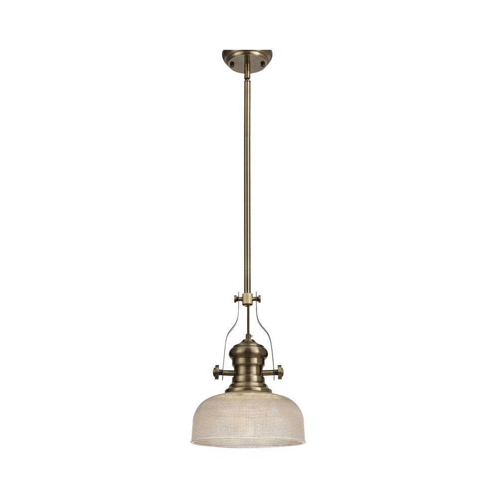 Luxuria Serena Pendant Light E27 With 26.5cm Prismatic Glass Shade Antique Brass/Clear