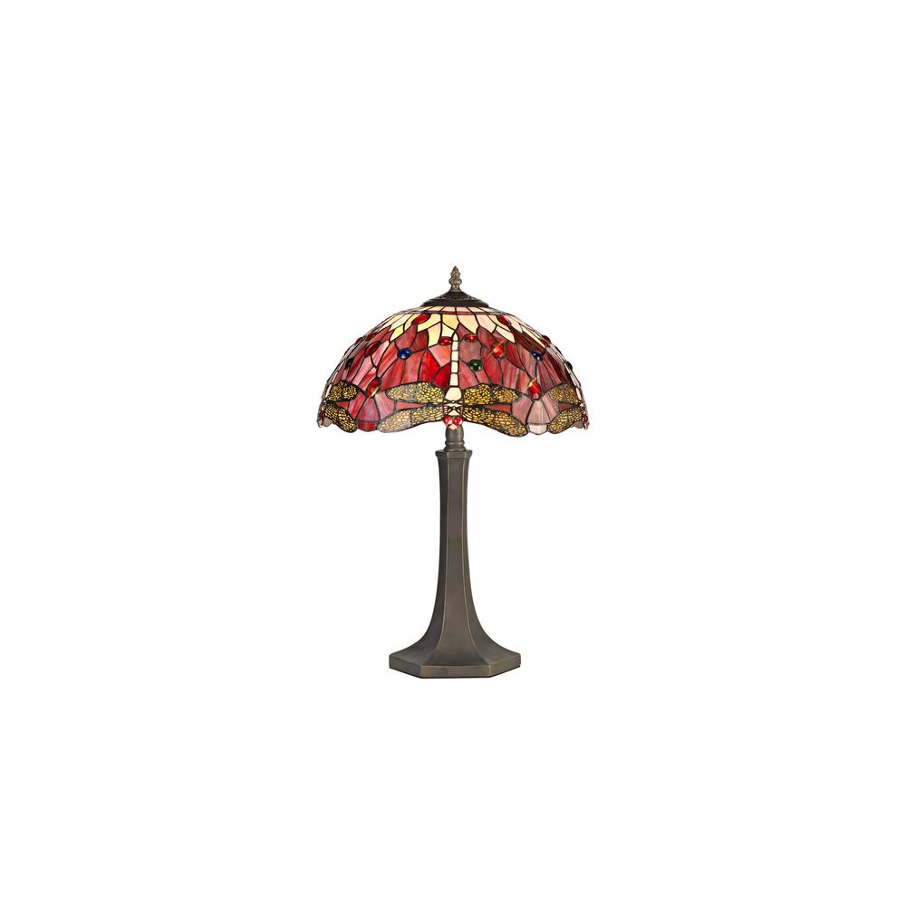 Luxuria Broadway 2 Light Octagonal Table Lamp E27 With 40cm Tiffany Shade Purple/Pink/Crystal/Aged Antique Brass