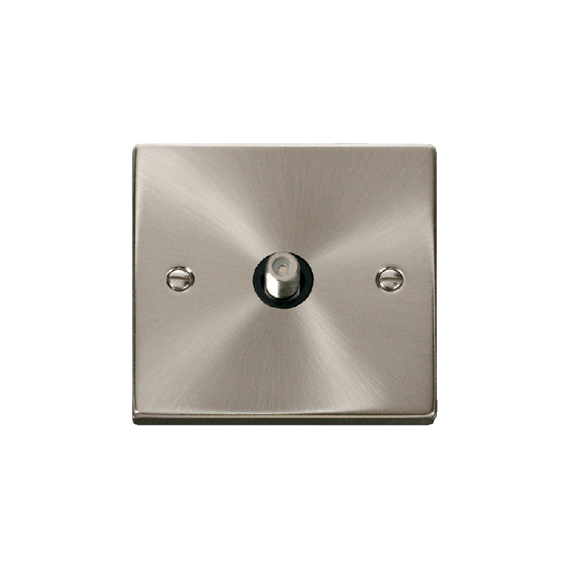 Click Deco 1 Gang Non-Isolated Satellite Socket Outlet Satin Chrome Insert Black