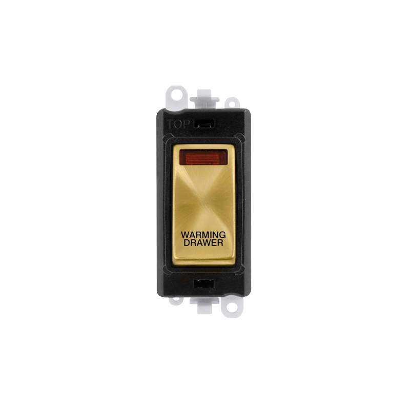 Click GridPro 20AX Satin Brass DP Switch Module with Neon Warming Drawer Insert Black