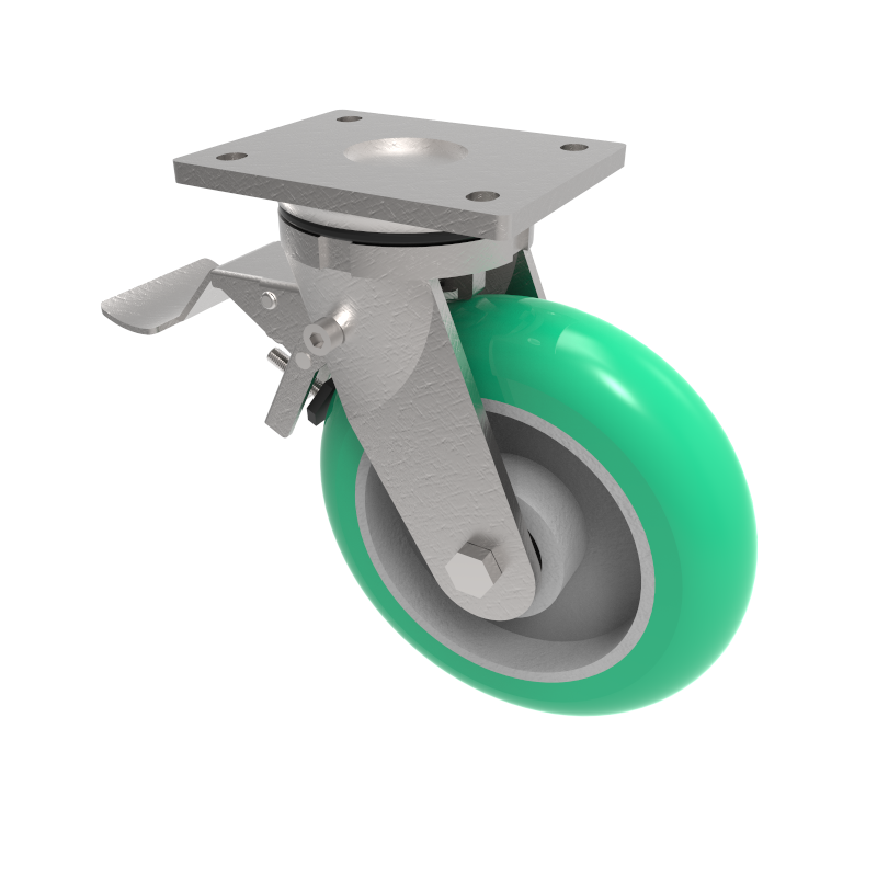 Soft Ergonomic Polyurethane Plate Swivel Castor Brake 200mm 775kg Load