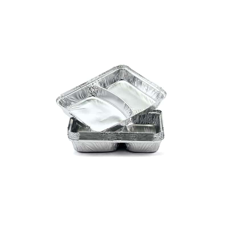 2 Compartment Foil Container 9″ x 7″ x 1″ - 850820-100 cased 800 For Schools