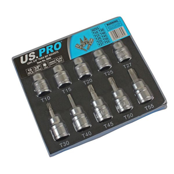 US PRO 2066 10pc 3/8" Dr Torx Bit Sockets