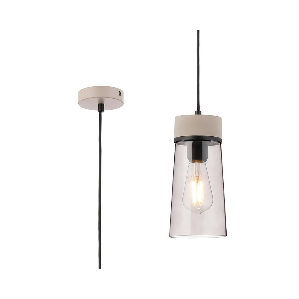 Luxuria Meash 12cm Pendant Light E27 With Small Cylindrical Smoke Cone Glass Matt Black / Concrete / Smoke / Black Fabric