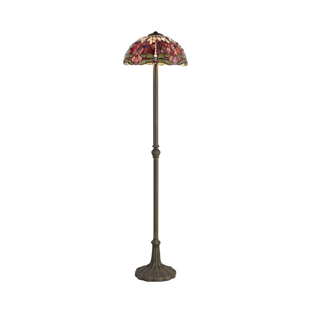 Luxuria Broadway 2 Light Leaf Design Floor Lamp E27 With 40cm Tiffany Shade Purple/Pink/Crystal/Aged Antique Brass