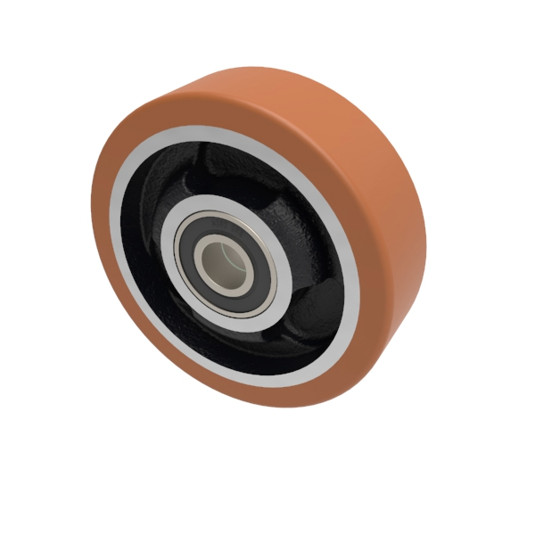 Polyurethane Cast Iron 100mm Ball Bearing Wheel 250kg Load