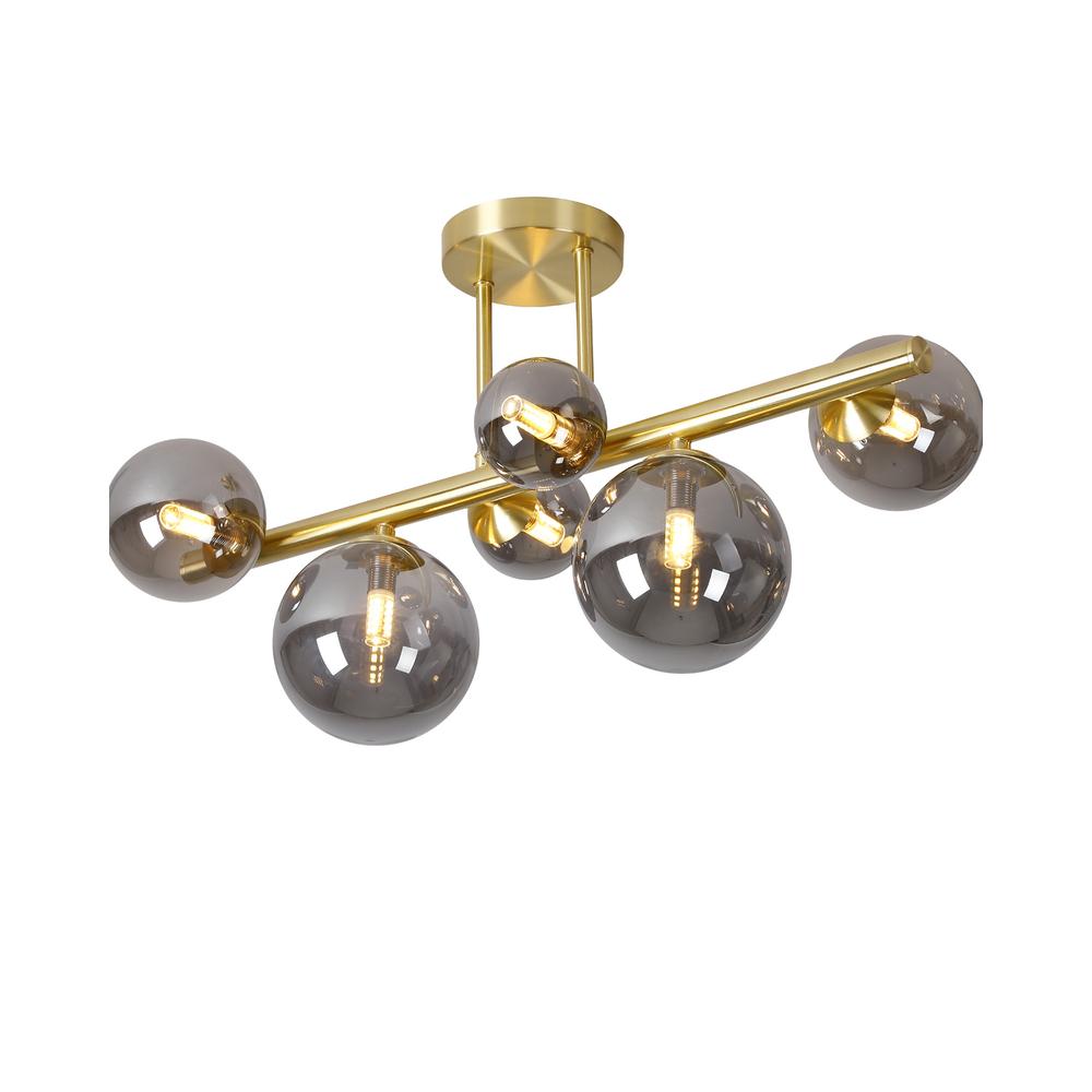 Luxuria Thorne Semi Flush Ceiling Light 6xG9 Satin Gold Smoke Plated Glass