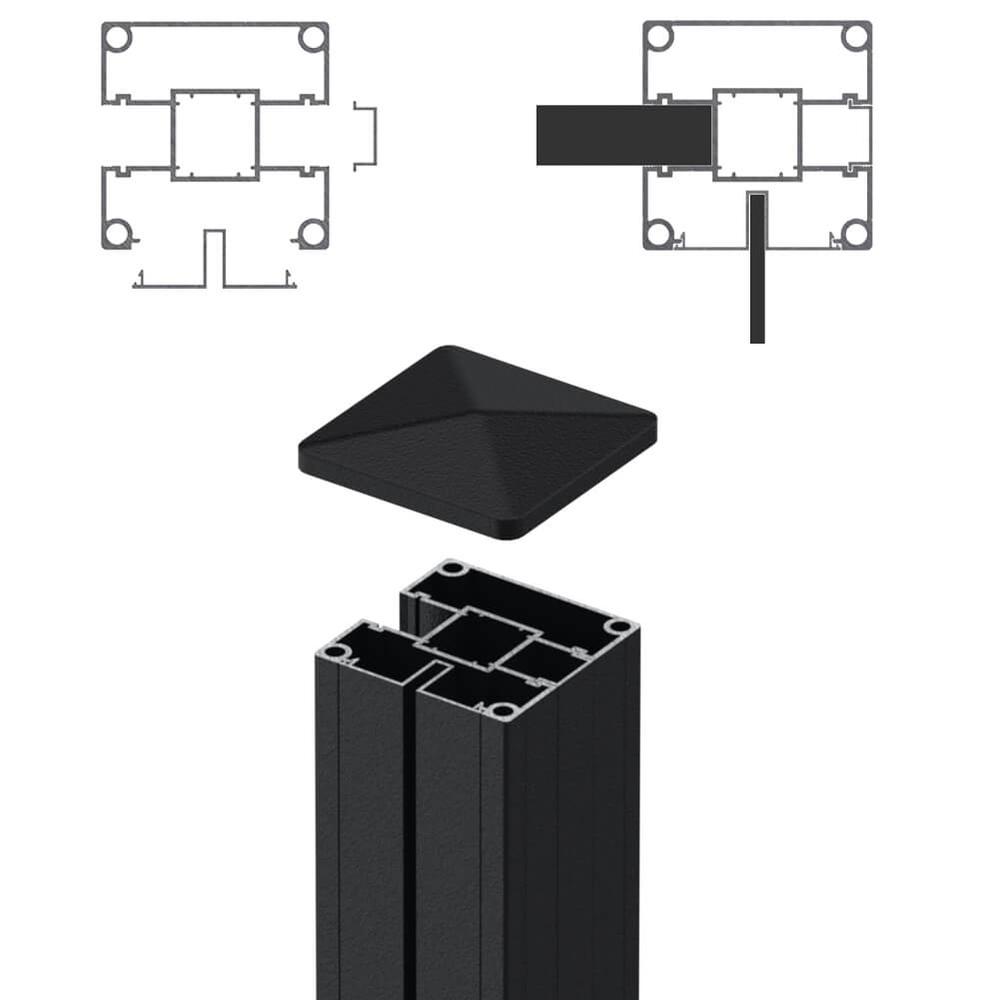 1.8m Corner Post - Boards/5mm Laser Screen Black Sand Matt (2500mm O/A) 