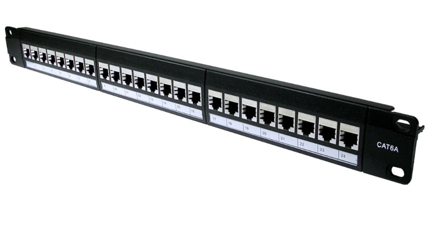 PP-LCK-C6A-24 24 Port Cat6A Patch Panel 1U RJ45 UTP - loaded with STP Cat6A Keystone Jack modules/ Couplers