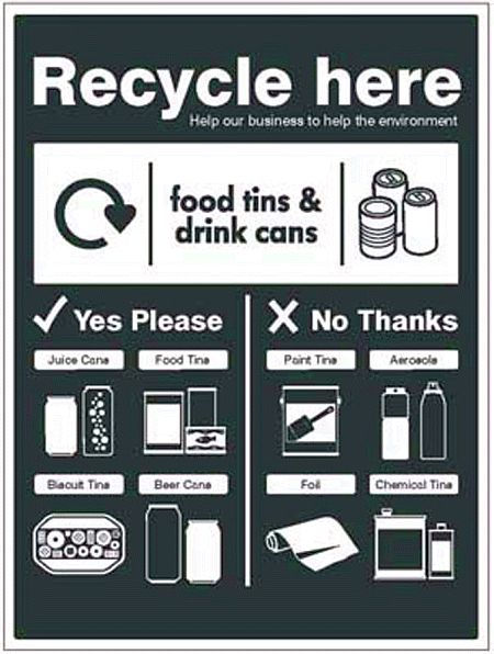 Food tins and drink cans - WRAP Recycle here sign