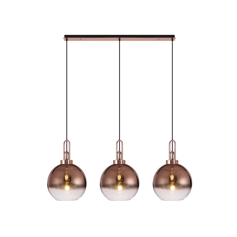 Luxuria Kennith Linear 3 Light Pendant E27 With 30cm Globe Glass Copper/Clear Copper/Matt Black