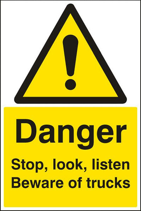 Danger stop, look, listen beware of trucks floor graphic 400x600mm