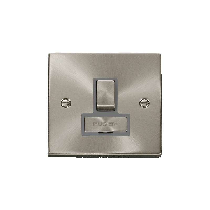 Click Deco 13A Fused 'Ingot' DP Switched Connection Unit Satin Chrome Insert Grey