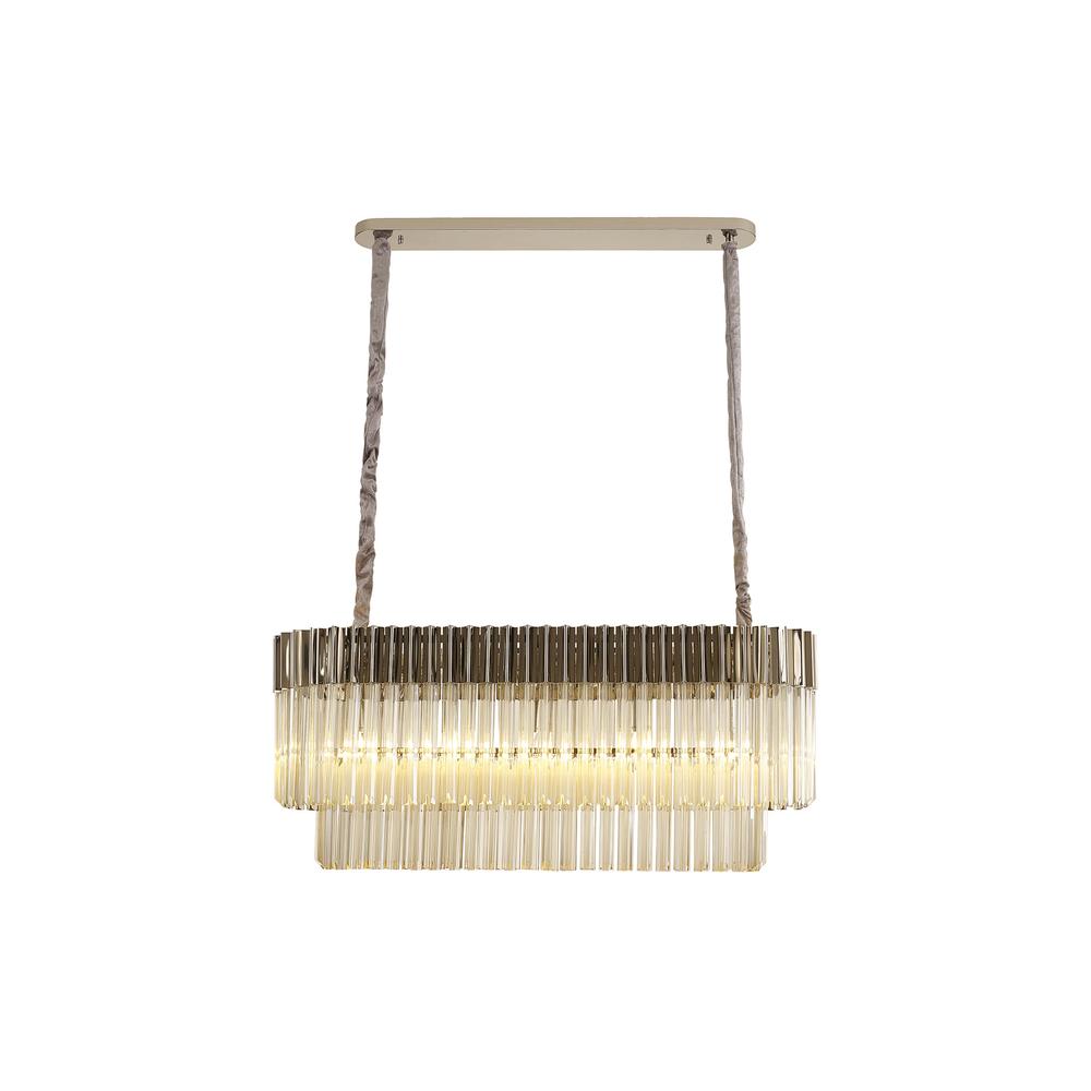 Luxuria Osiris 100x32cm Linear Pendant Rectangle 5 Light E14 Polished Nickel / Cognac Sculpted Glass