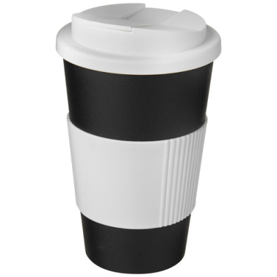 AMERICANO® 350 ML TUMBLER with Grip & Spill-Proof Lid in Solid Black & White.