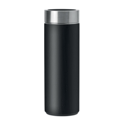 DOUBLE WALL BAMBOO FLASK 400ML in Black.