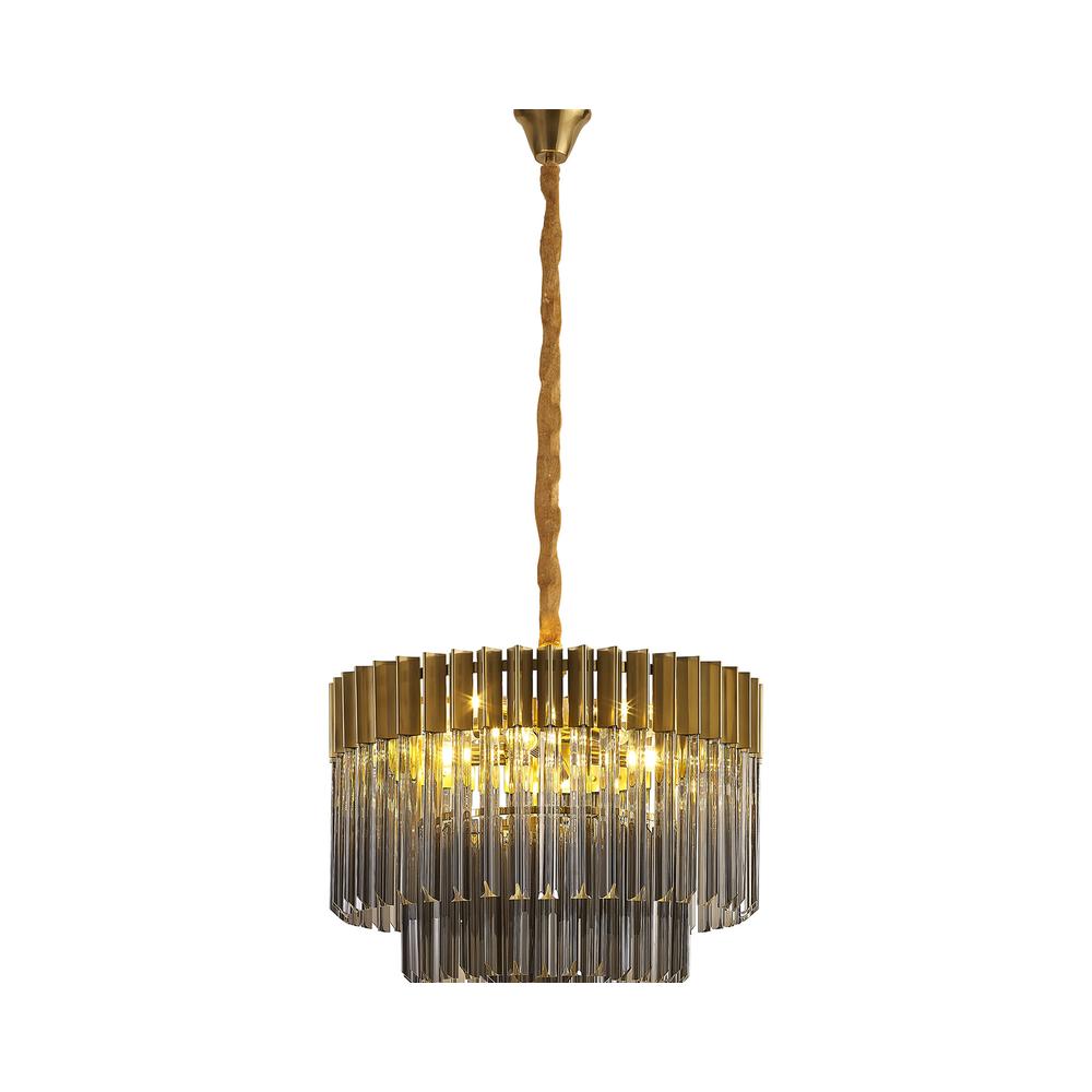 Luxuria Osiris 60cm Pendant Round 8 Light E14 Brass / Smoke Sculpted Glass