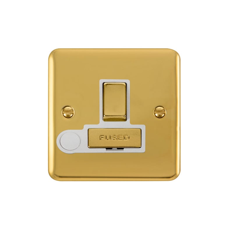 Click Deco Plus Switched Fused Spur Polished Brass White Inserts Flex Outlet