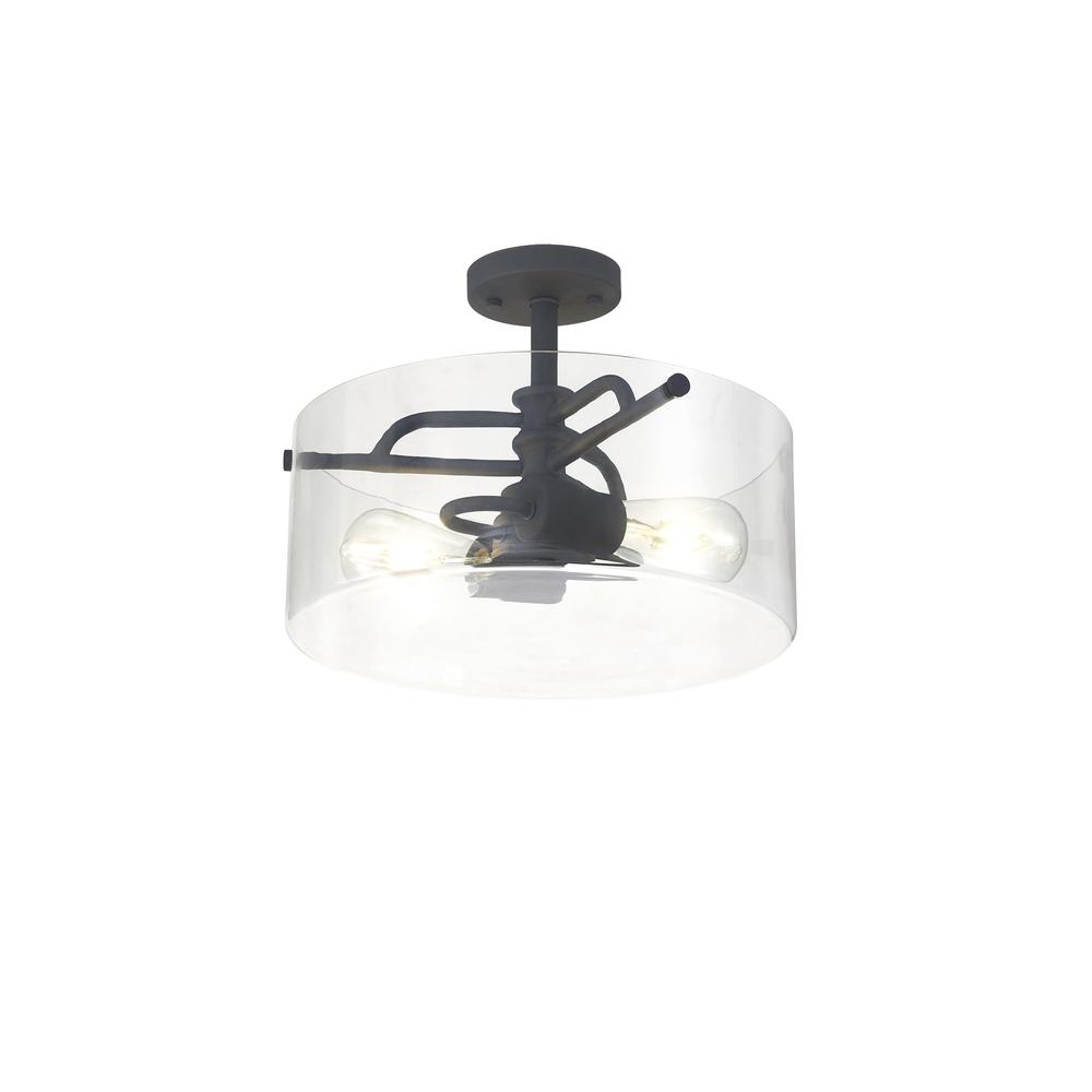 Luxuria Zion 35cm Semi Flush Ceiling Light E27 Anthracite / Clear Glass