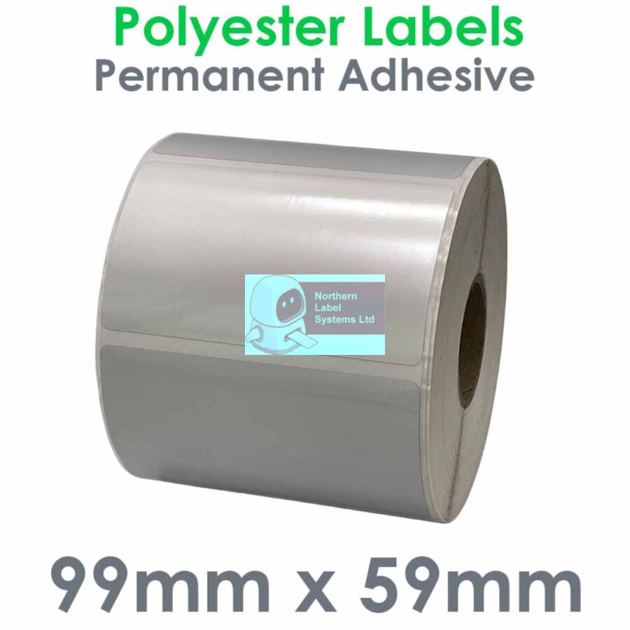 099059PSNPS1-1000, 99mm x 59mm Platinum Silver Polyester Label, Permanent Adhesive, FOR SMALL DESKTOP LABEL PRINTERS