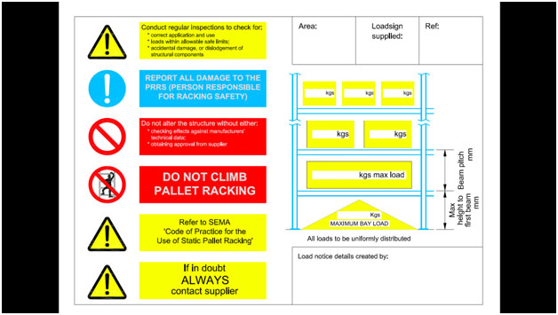 SEMA Style Load Notices For Racking Systems