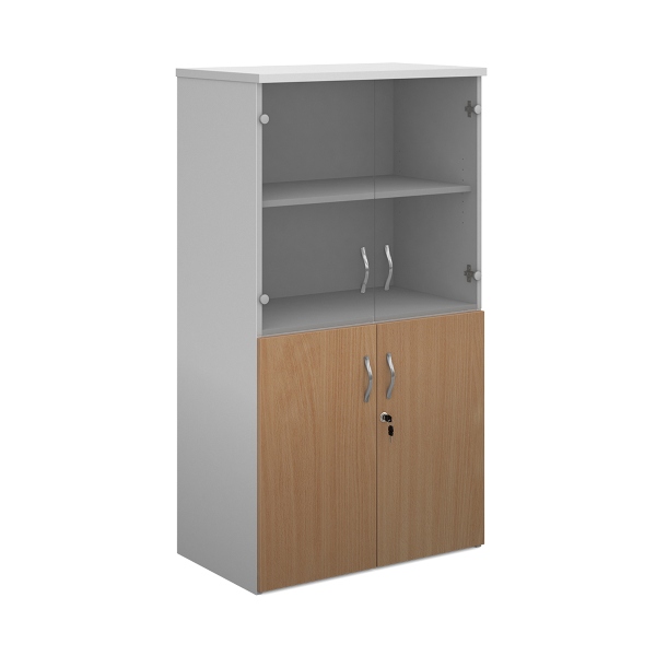 Duo Combination Unit with Glass Upper Doors 3 Shelves - Beech and White