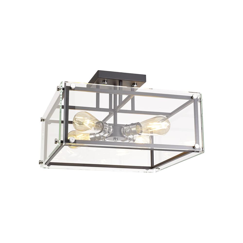 Luxuria Flare Semi Flush 4 Light E27 Matt Black / Chrome / Clear Glass