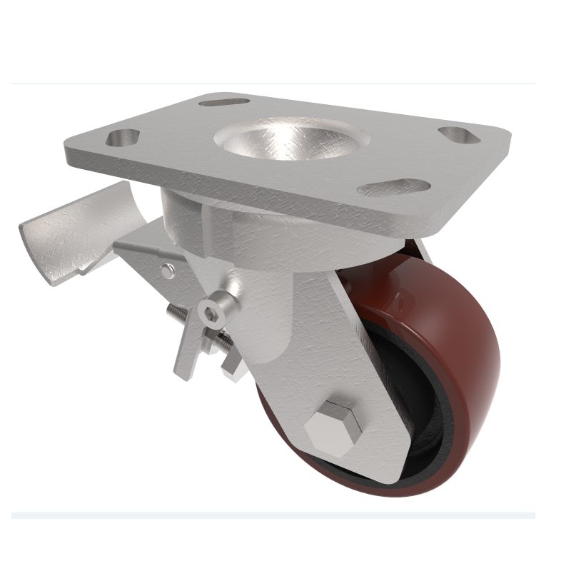 Polyurethane Cast Iron Plate Swivel Castor Brake 100mm 400kg Load