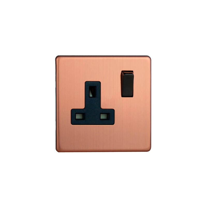 Varilight Urban 1G 13A DP Switched Socket Brushed Copper Screw Less Plate