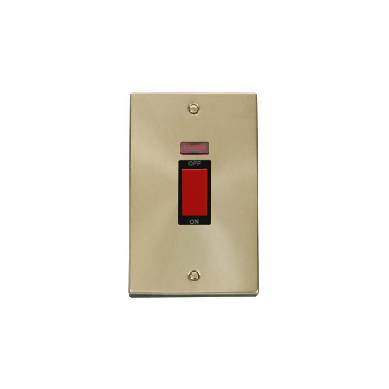 Click Deco 2 Gang 45A DP Switch with Neon Satin Brass Insert Black