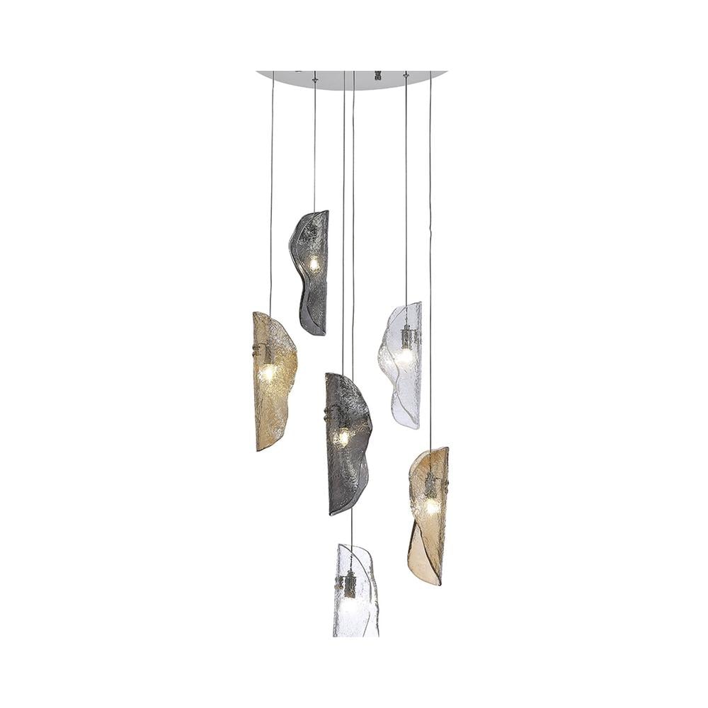 Luxuria Trim 45cm Pendant 2.5m 6xG9 Polished Chrome / Clear & Amber & Smoked Glass