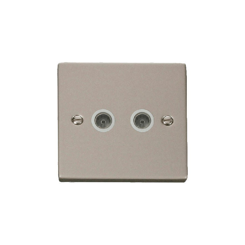 Click Deco Twin Non-Isolated Coaxial Socket Outlet Pearl Nickel Insert White