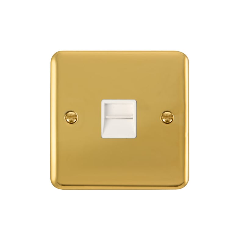 Click Deco Plus Single Telephone Outlet (Secondary) Polished Brass White Inserts