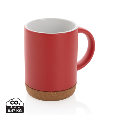 CERAMIC POTTERY MUG with Cork Base in Red.