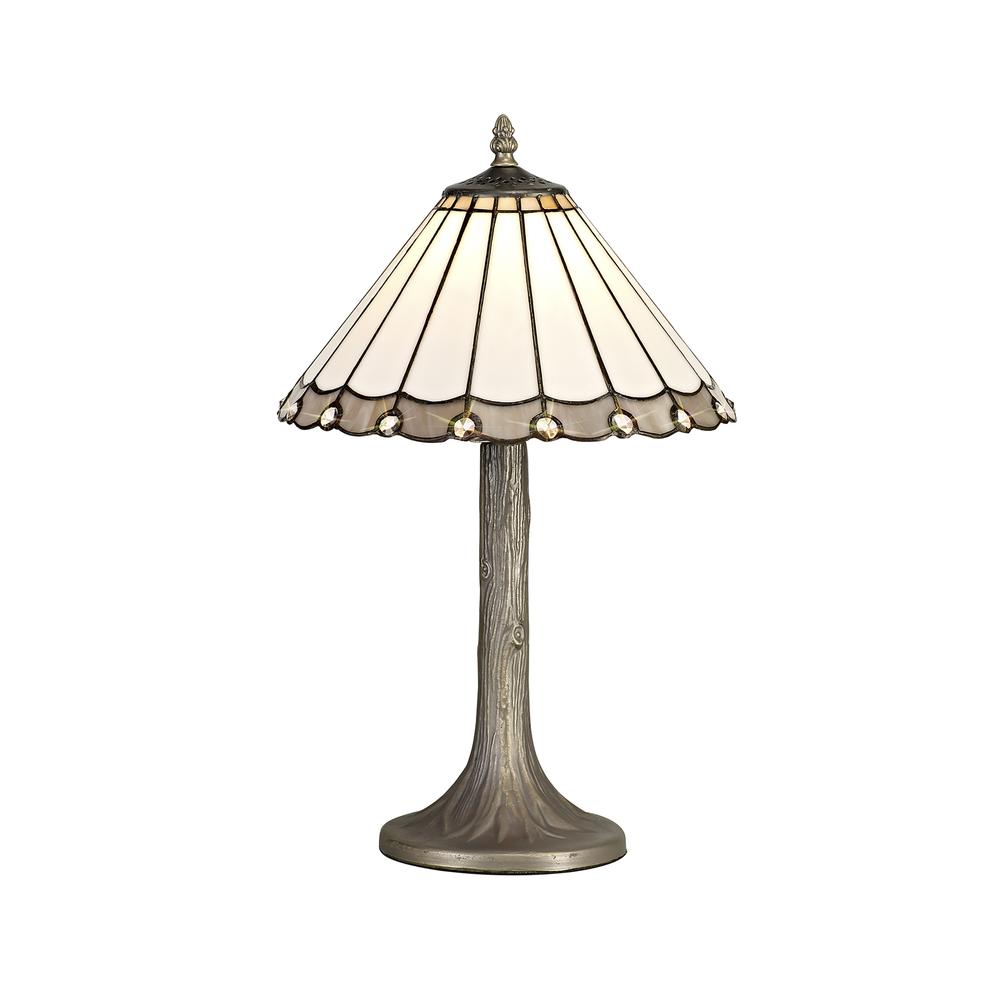 Luxuria Sleek 1 Light Tree Like Table Lamp E27 With 30cm Tiffany Shade Grey/Cream/Crystal/Aged Antique Brass