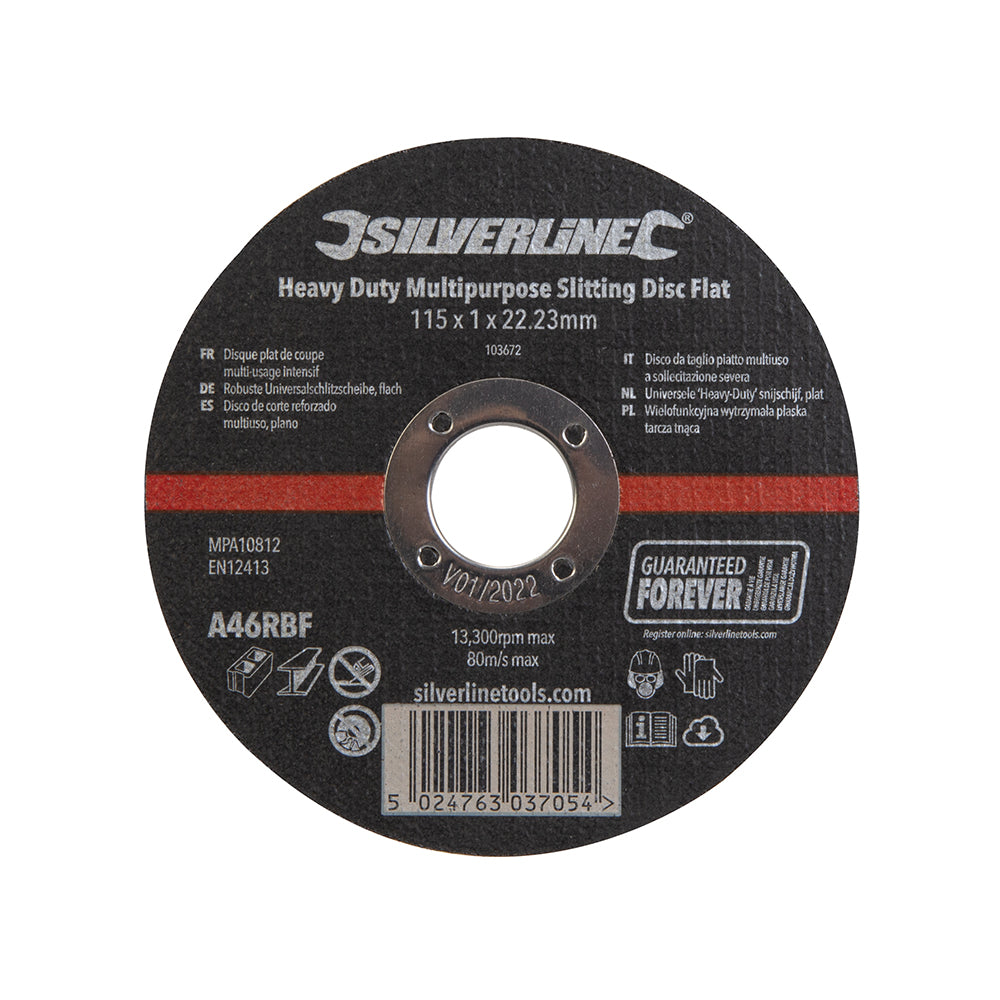 Silverline 103672 Heavy Duty Multipurpose Slitting Disc Flat 115 x 1 x 22.23mm